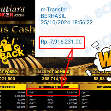 Bukti Withdraw ( 7,916,231,-) Member Setia Mutiarapoker