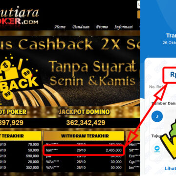 Bukti Withdraw ( 2,405,000,-) Member Setia Mutiarapoker