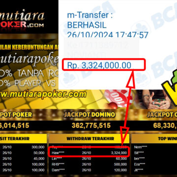 Bukti Withdraw ( 3,324,000,-) Member Setia Mutiarapoker