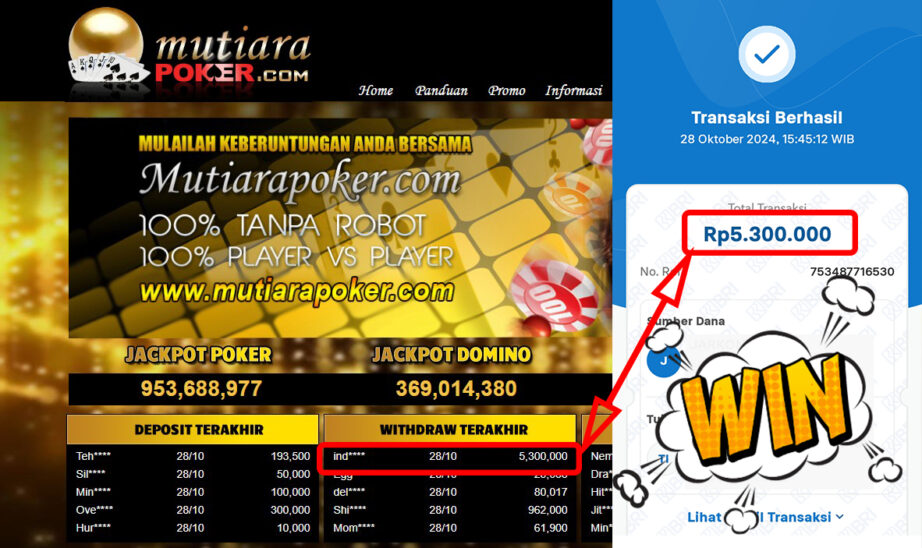 Bukti Withdraw ( 5,300,000,-) Member Setia Mutiarapoker