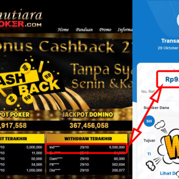 Bukti Withdraw ( 9,500,000,-) Member Setia Mutiarapoker