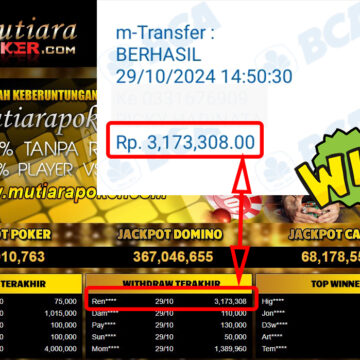 Bukti Withdraw ( 3,173,308,-) Member Setia Mutiarapoker