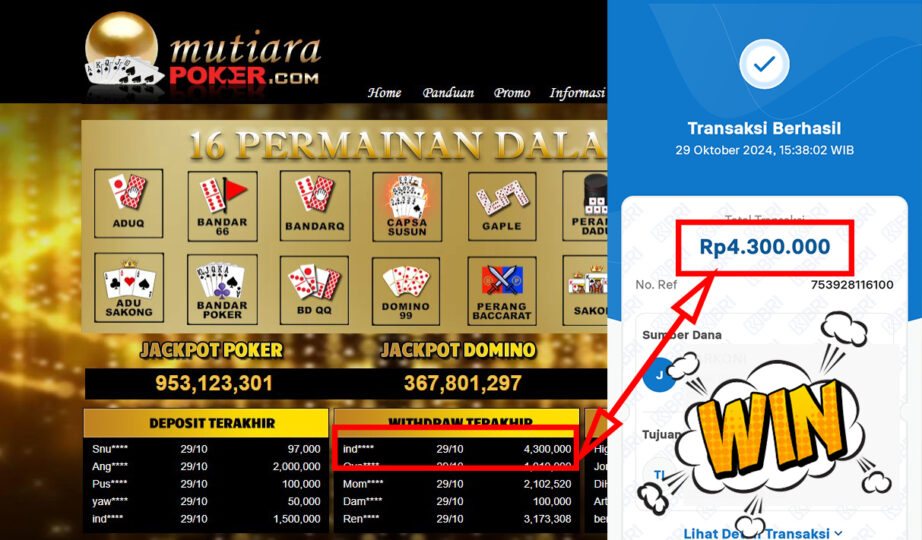 Bukti Withdraw ( 4,300,000,-) Member Setia Mutiarapoker