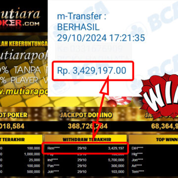 Bukti Withdraw ( 3,429,197,-) Member Setia Mutiarapoker