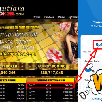 Bukti Withdraw ( 1,800,000,-) Member Setia Mutiarapoker