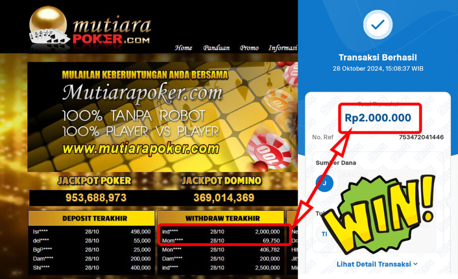 Bukti Withdraw ( 2,000,000,-) Member Setia Mutiarapoker