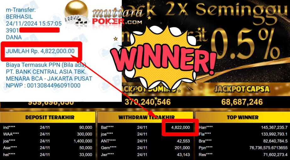 Bukti Withdraw ( 4.822.000,-) Member Setia Mutiarapoker