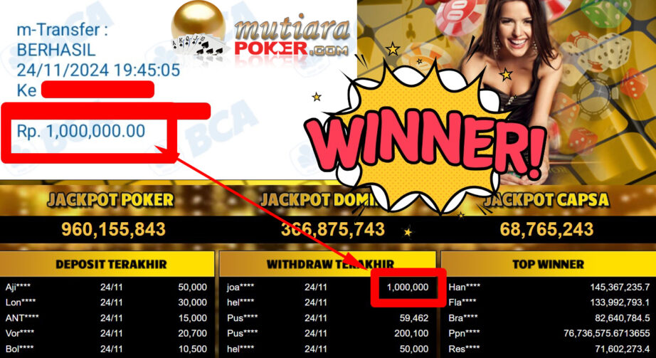 Bukti Withdraw ( 1.000.000,-) Member Setia Mutiarapoker