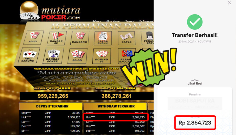 Bukti Withdraw ( 2,864,723,-) Member Setia Mutiarapoker