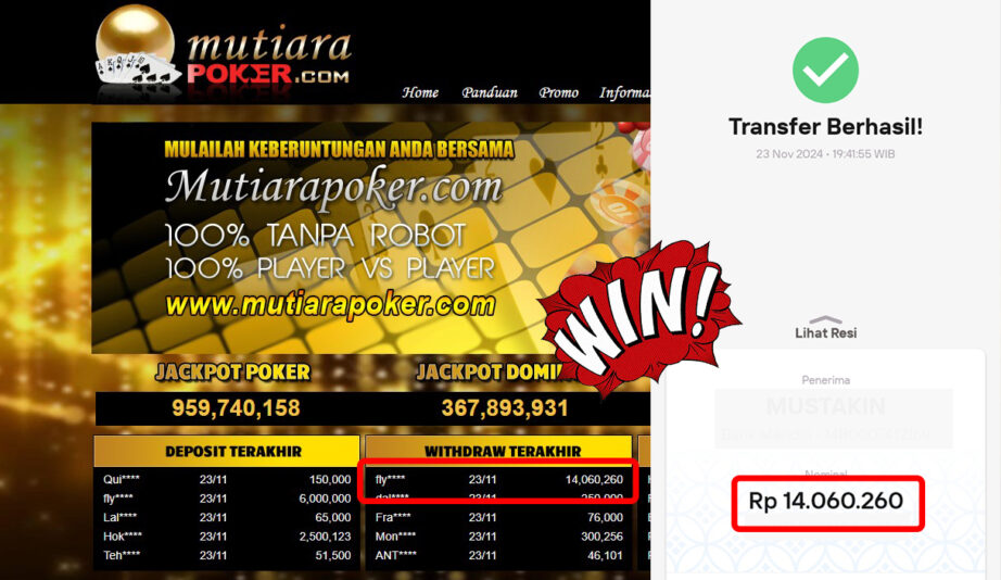 Bukti Withdraw ( 14,060,260,-) Member Setia Mutiarapoker