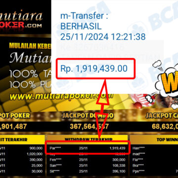 Bukti Withdraw ( 1,919,439,-) Member Setia Mutiarapoker