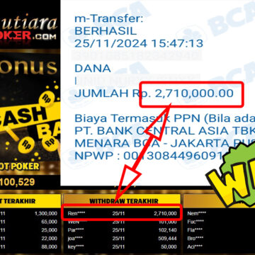 Bukti Withdraw ( 2,710,000,-) Member Setia Mutiarapoker