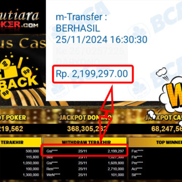 Bukti Withdraw ( 2,199,297,-) Member Setia Mutiarapoker