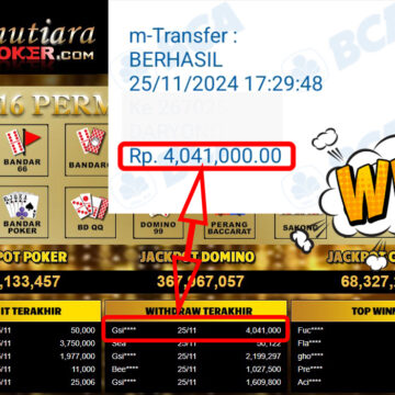 Bukti Withdraw ( 4,041,000,-) Member Setia Mutiarapoker