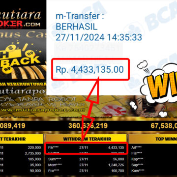 Bukti Withdraw ( 4,433,135,-) Member Setia Mutiarapoker