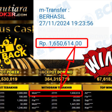 Bukti Withdraw ( 1,650,614,-) Member Setia Mutiarapoker