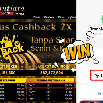 Bukti Withdraw ( 1,600,000,-) Member Setia Mutiarapoker