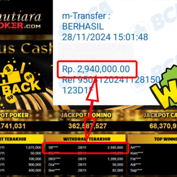 Bukti Withdraw ( 2,940,800,-) Member Setia Mutiarapoker