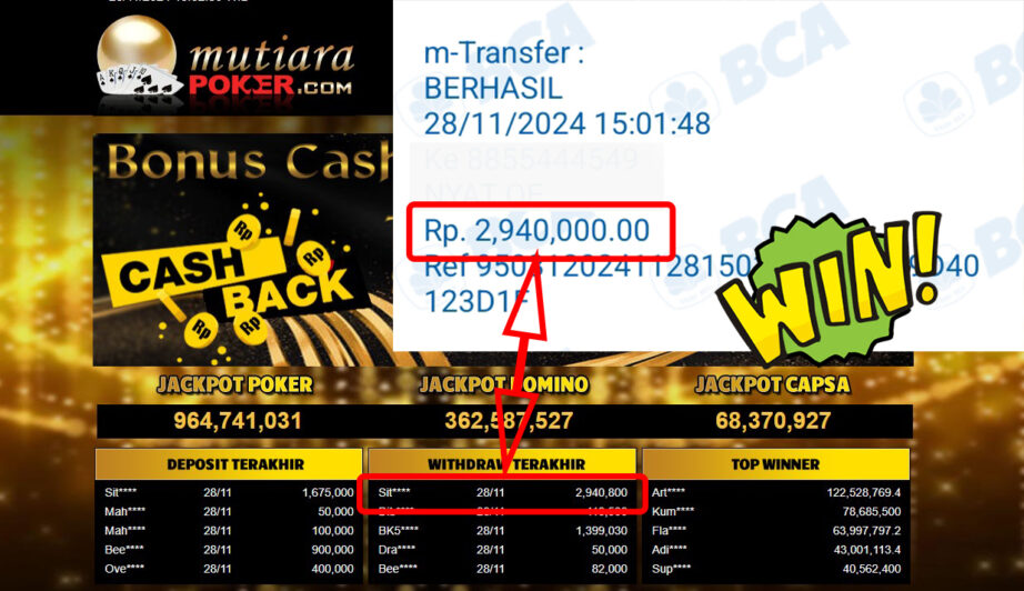 Bukti Withdraw ( 2,940,800,-) Member Setia Mutiarapoker