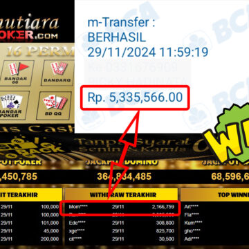 Bukti Withdraw ( 5,335,566,-) Member Setia Mutiarapoker