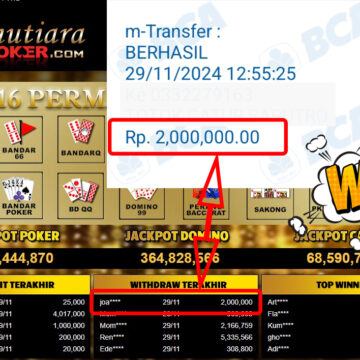 Bukti Withdraw ( 2,000,000,-) Member Setia Mutiarapoker