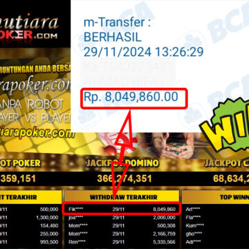 Bukti Withdraw ( 8,049,860,-) Member Setia Mutiarapoker