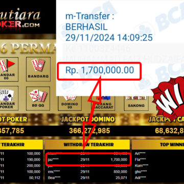 Bukti Withdraw ( 1,700,000,-) Member Setia Mutiarapoker