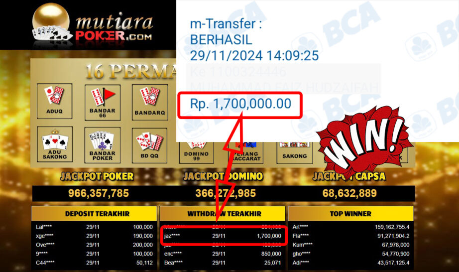 Bukti Withdraw ( 1,700,000,-) Member Setia Mutiarapoker