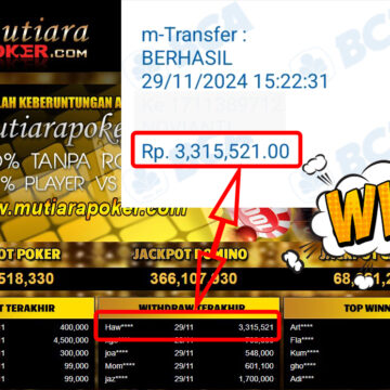 Bukti Withdraw ( 3,315,521,-) Member Setia Mutiarapoker