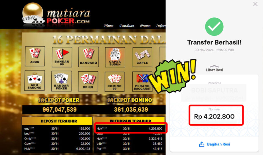 Bukti Withdraw ( 4,202,800,-) Member Setia Mutiarapoker