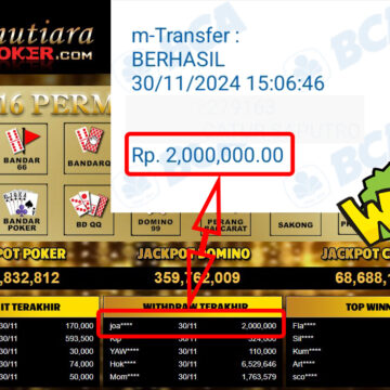 Bukti Withdraw ( 2,000,000,-) Member Setia Mutiarapoker