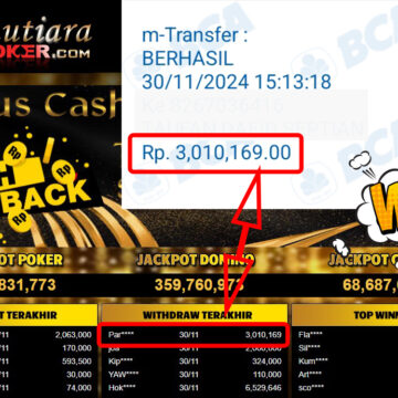 Bukti Withdraw ( 3,010,169,-) Member Setia Mutiarapoker