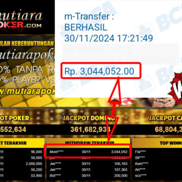 Bukti Withdraw ( 3,044,052,-) Member Setia Mutiarapoker