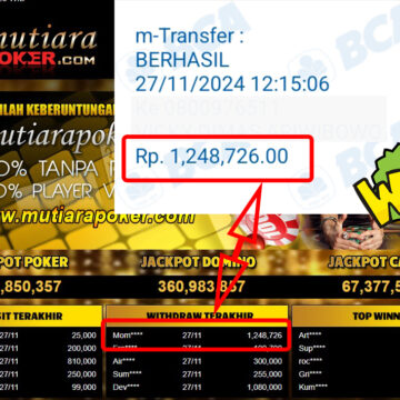 Bukti Withdraw ( 1,248,726,-) Member Setia Mutiarapoker