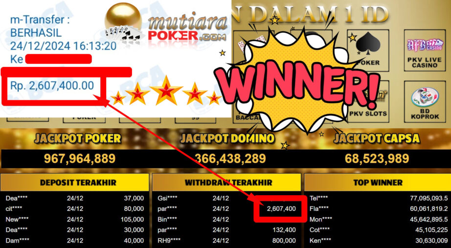 Bukti Withdraw ( 2.607.400,-) Member Setia Mutiarapoker