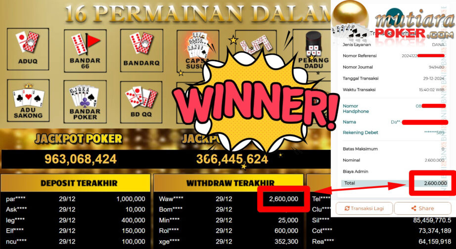 Bukti Withdraw ( 2.600.000,-) Member Setia Mutiarapoker