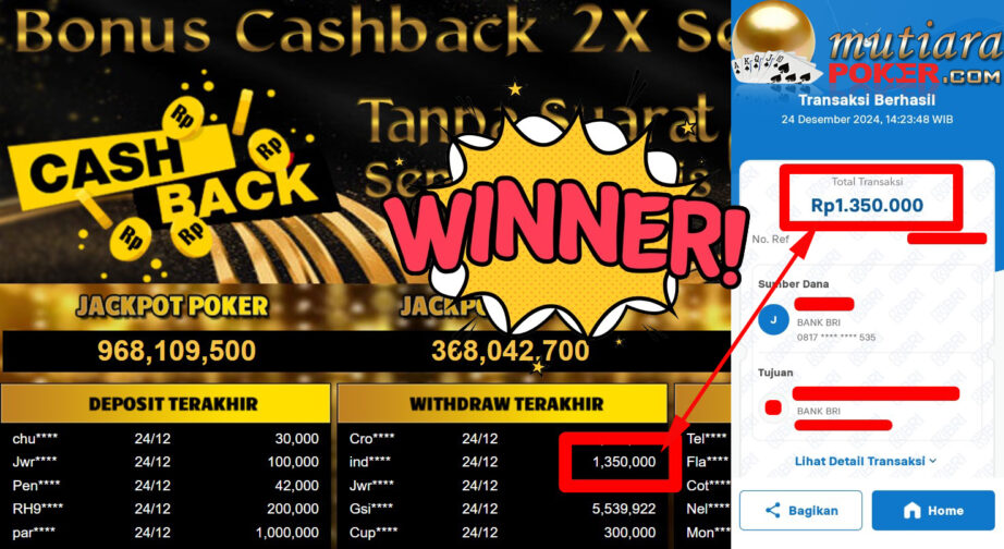 Bukti Withdraw ( 1.350.000,-) Member Setia Mutiarapoker