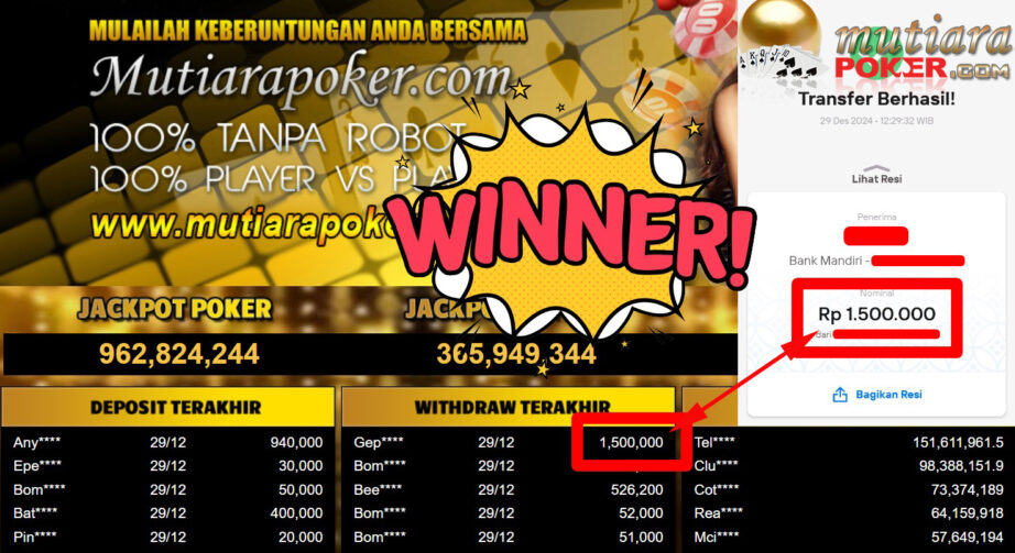 Bukti Withdraw ( 1.500.000,-) Member Setia Mutiarapoker