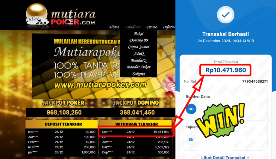 Bukti Withdraw ( 10,471,960,-) Member Setia Mutiarapoker