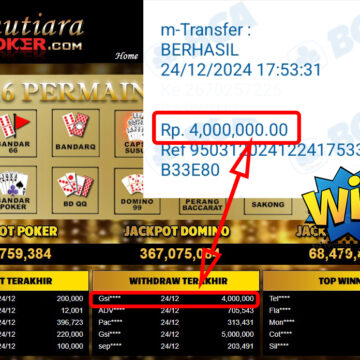 Bukti Withdraw ( 4,000,000,-) Member Setia Mutiarapoker