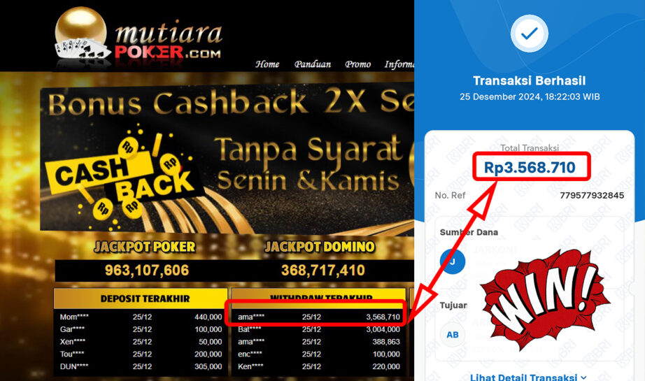 Bukti Withdraw ( 3,568,710,-) Member Setia Mutiarapoker