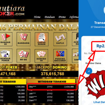 Bukti Withdraw ( 2,434,488,-) Member Setia Mutiarapoker