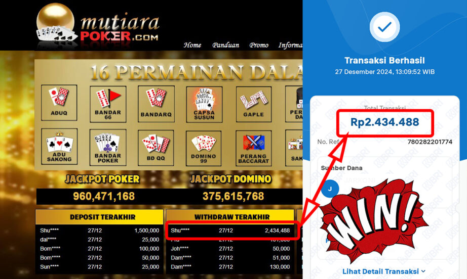 Bukti Withdraw ( 2,434,488,-) Member Setia Mutiarapoker