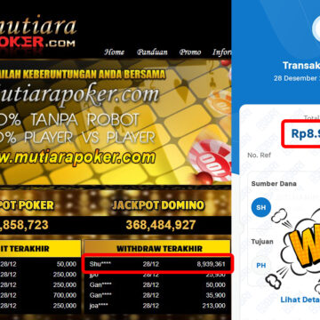 Bukti Withdraw ( 8,939,361,-) Member Setia Mutiarapoker