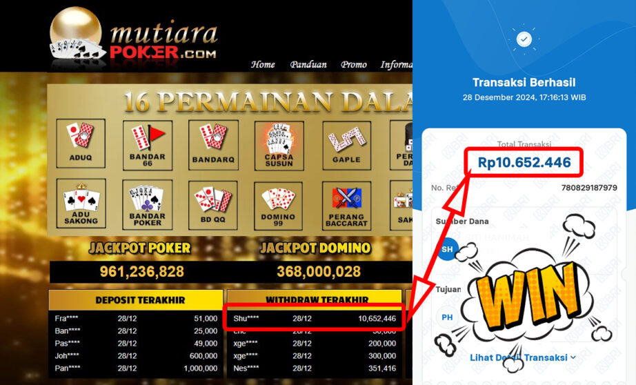 Bukti Withdraw ( 10,652,446,-) Member Setia Mutiarapoker