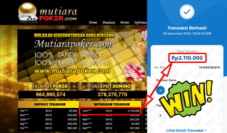 Bukti Withdraw ( 2,110,000,-) Member Setia Mutiarapoker