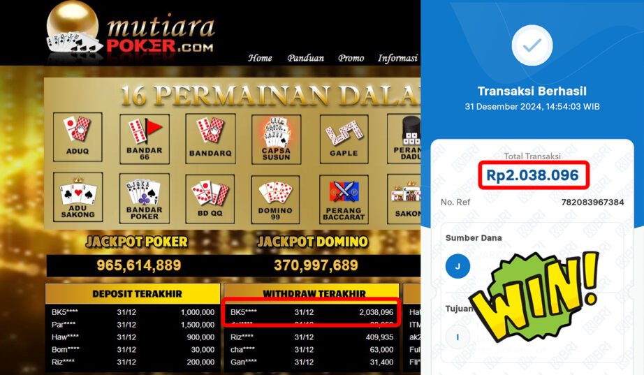 Bukti Withdraw ( 2,038,096,-) Member Setia Mutiarapoker