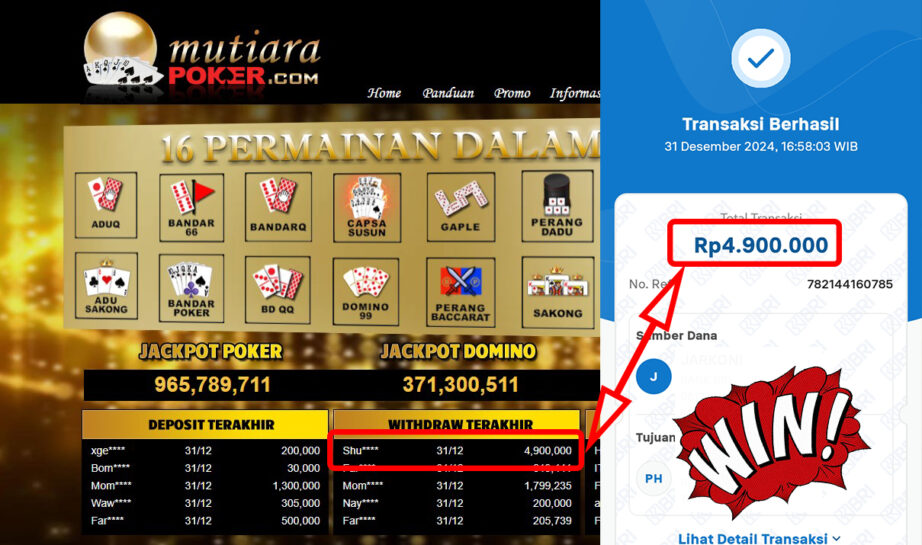 Bukti Withdraw ( 4,900,000,-) Member Setia Mutiarapoker