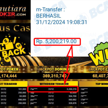 Bukti Withdraw ( 5,200,219,-) Member Setia Mutiarapoker