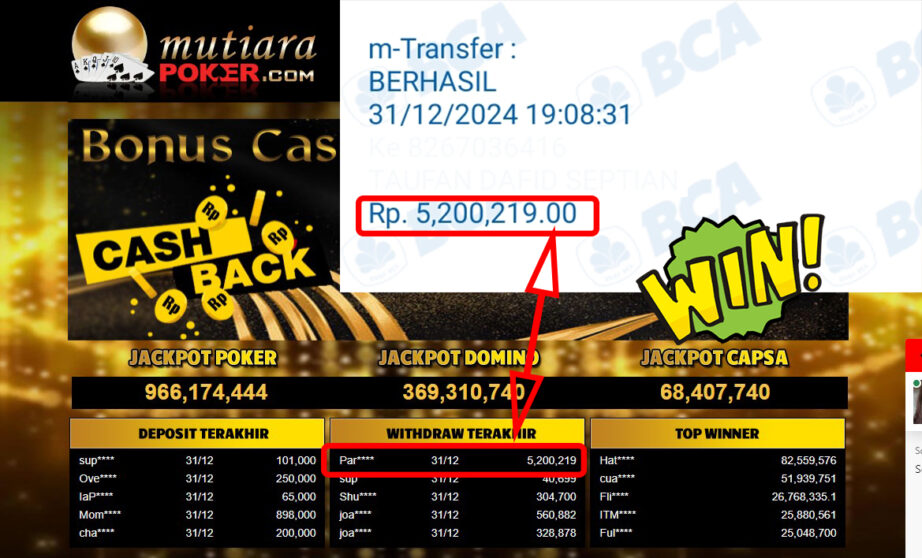 Bukti Withdraw ( 5,200,219,-) Member Setia Mutiarapoker